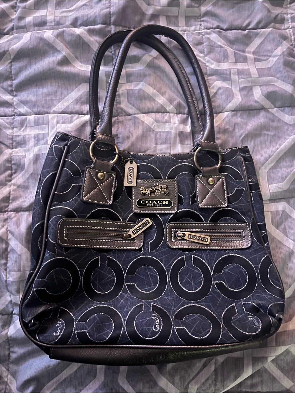 Coach Black and Silver Signature Shoulder Bag